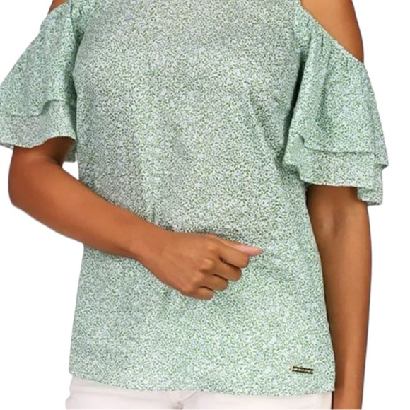 Michael Kors Women's Cotton Cold Shoulder Tiered-Sleeve Top Floral Size Small - Picture 3 of 8